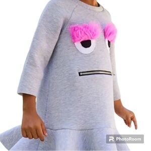 Halabaloo Dress Girl 12M Gray Monster Ruffle Preppy Girly Faux Fur Modern Retro